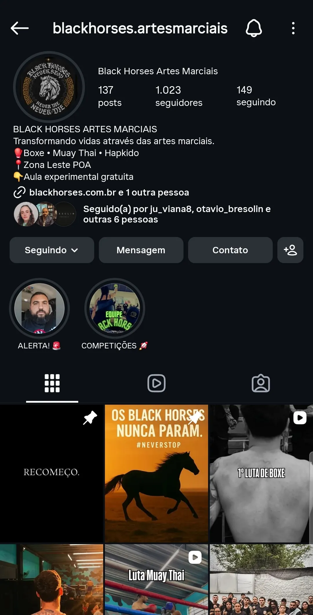 Perfil da Black Horses no Instagram