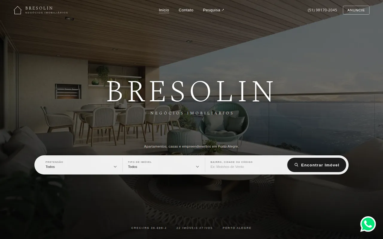 Site da Imóveis Bresolin com busca de imóveis